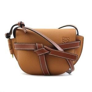 LOEWE Gate Leather Crossbody Shoulder Bag Brown Gold Leather